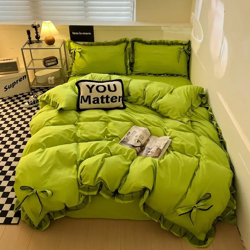 Mint Ruffled Cotton Bedding