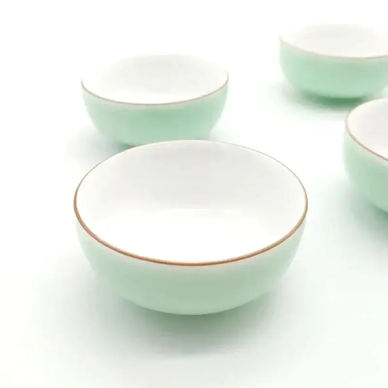 Celadon Gold Rim Tea Cups