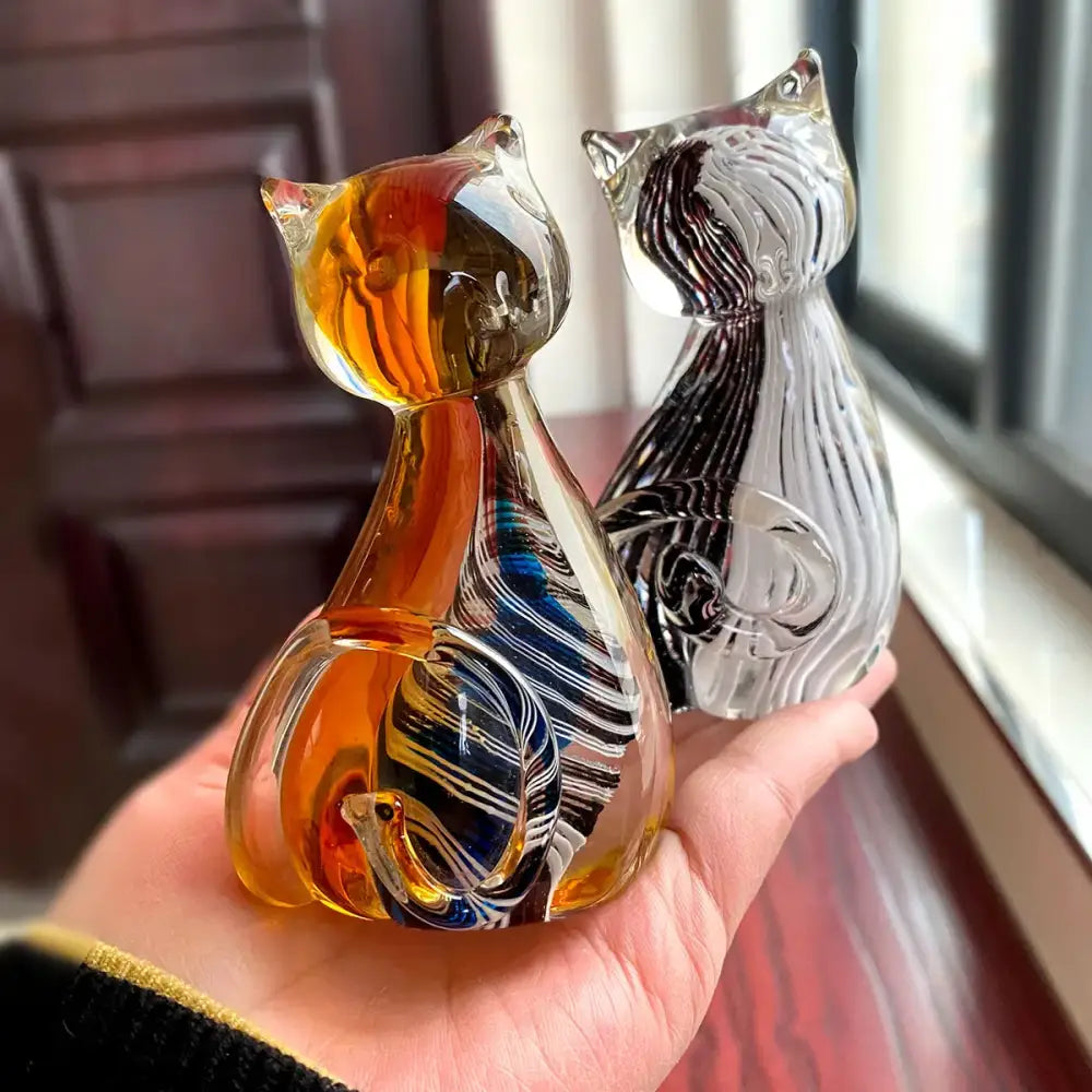 Amber Glass Cat Figurine Set