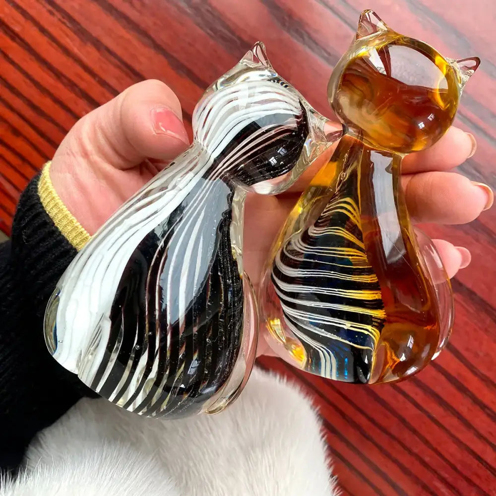 Amber Glass Cat Figurine Set