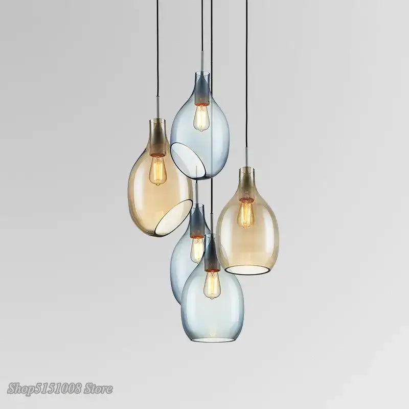 Amber Blue Glass Pendant Light
