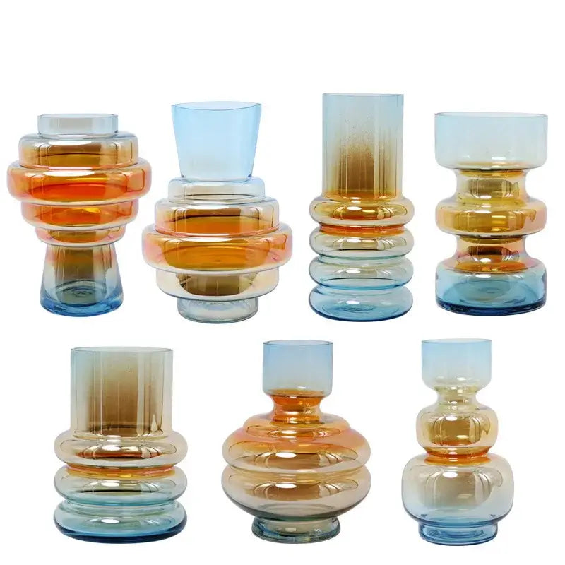 Amber Blue Gradient Glass Vase