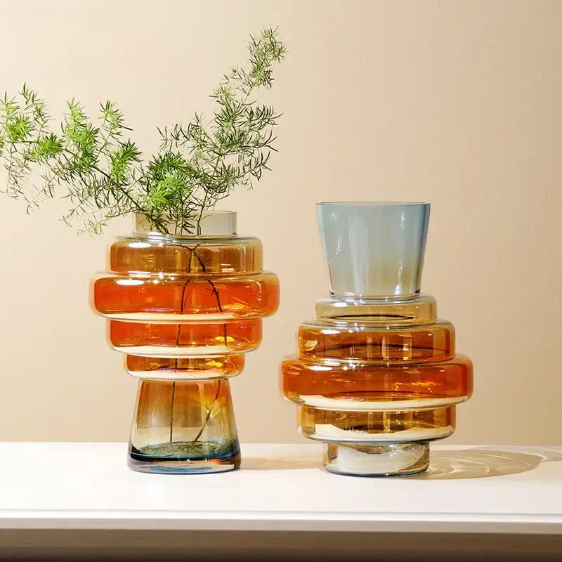 Amber Blue Gradient Glass Vase