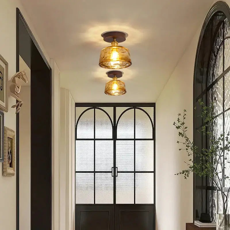Amber Glass Brass Ceiling Lamp