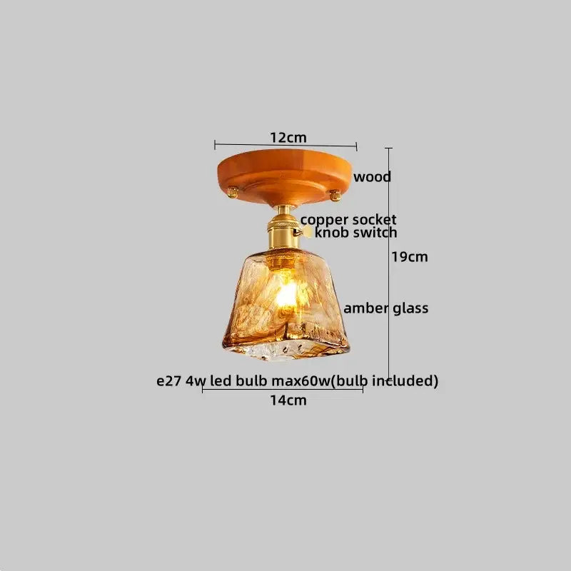 Amber Glass Brass Ceiling Lamp