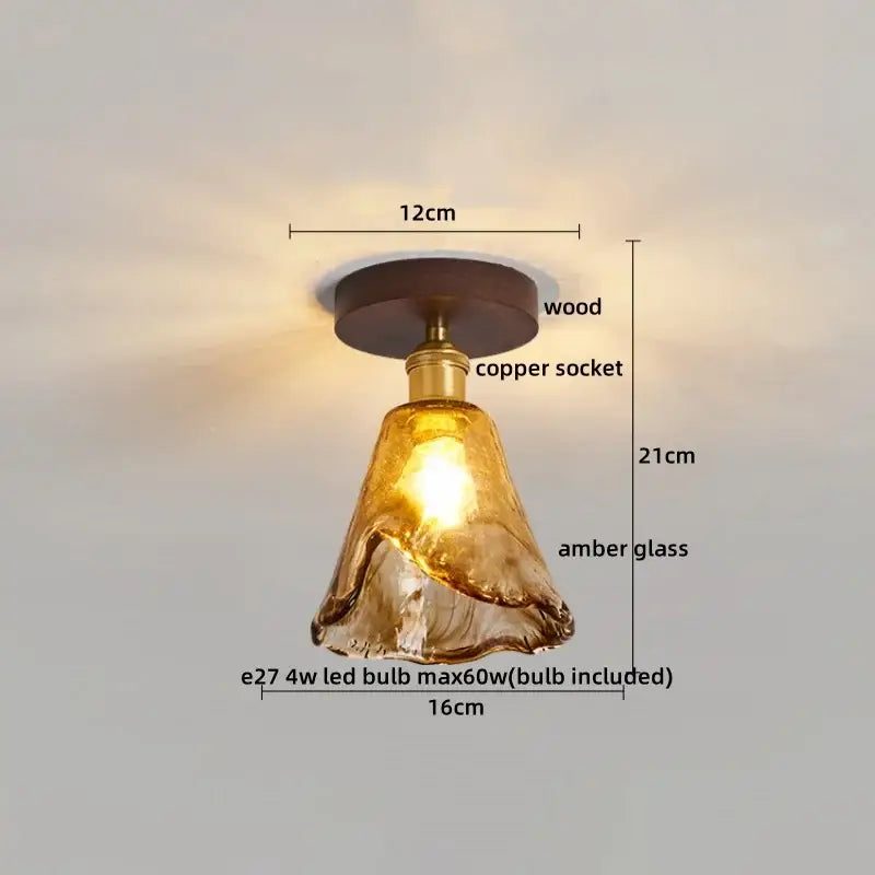 Amber Glass Brass Ceiling Lamp