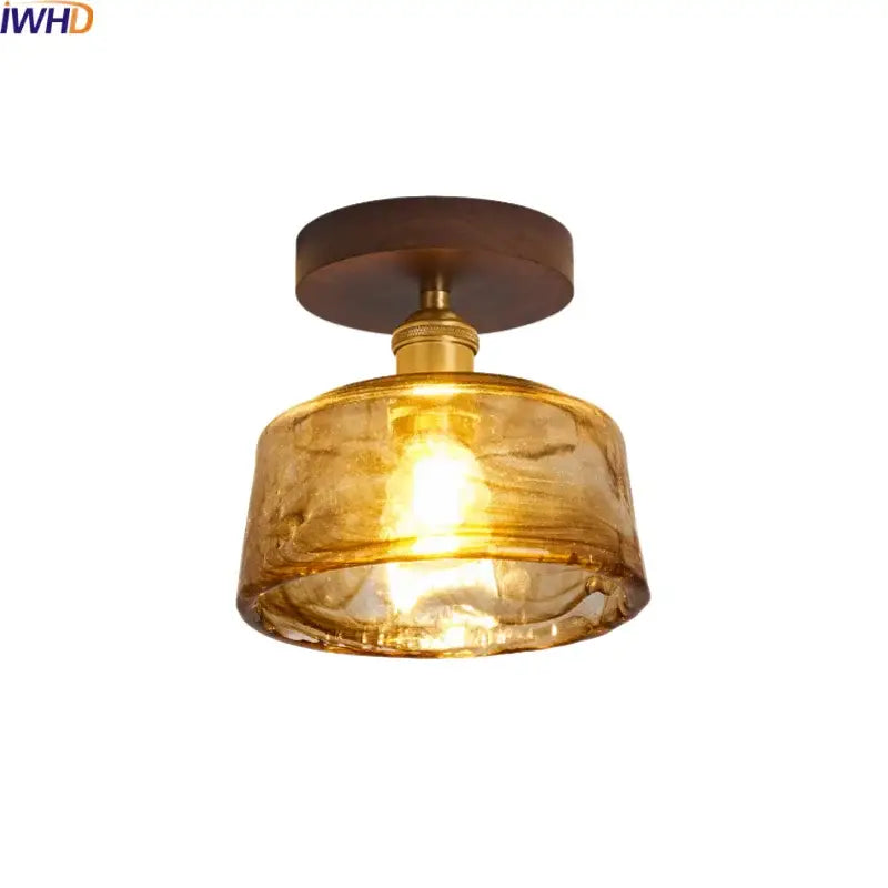 Amber Glass Brass Ceiling Lamp