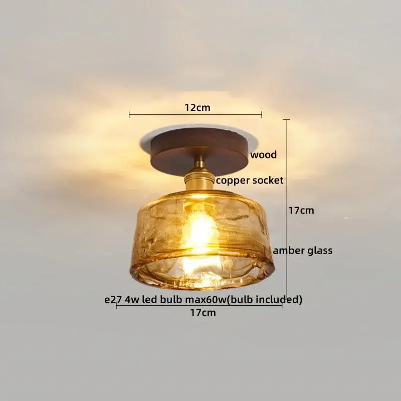 Amber Glass Brass Ceiling Lamp
