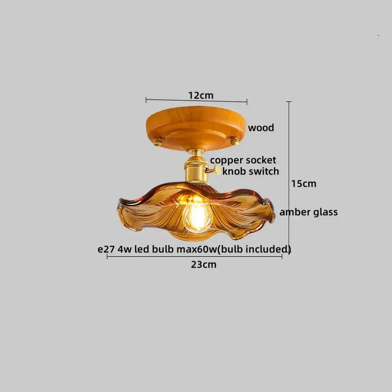 Amber Glass Brass Ceiling Lamp