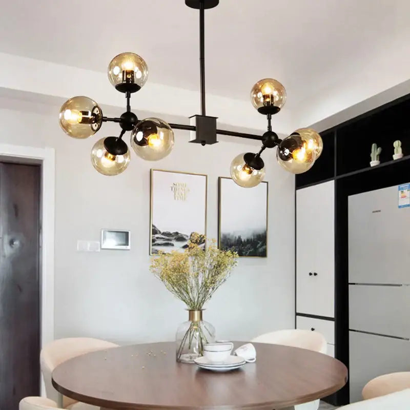 Amber Glass 16-Head Dining Area Pendant Light