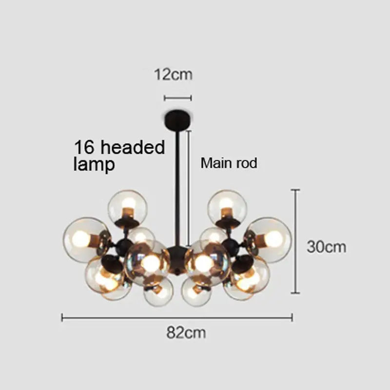 Amber Glass 16-Head Dining Area Pendant Light