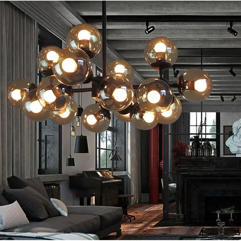 Amber Glass 16-Head Dining Area Pendant Light