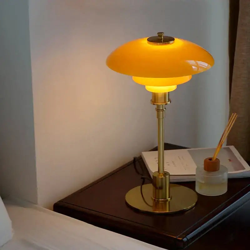 Amber Glass Desk Lamp with Brass Base