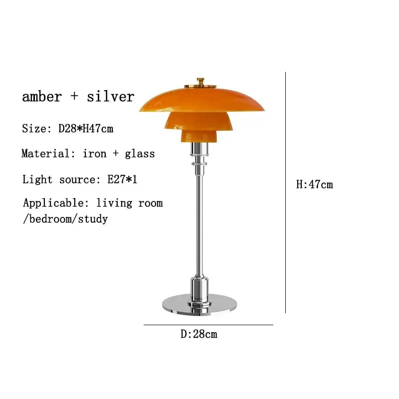 Amber Glass Desk Lamp with Brass Base