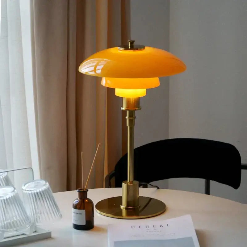Amber Glass Desk Lamp with Brass Base