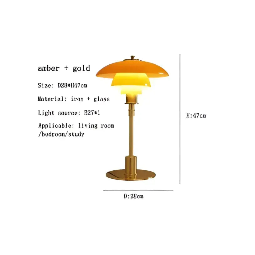 Amber Glass Table Lamp with Golden Brass Finish
