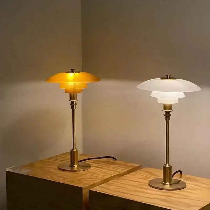 Amber Glass Table Lamp with Golden Brass Finish