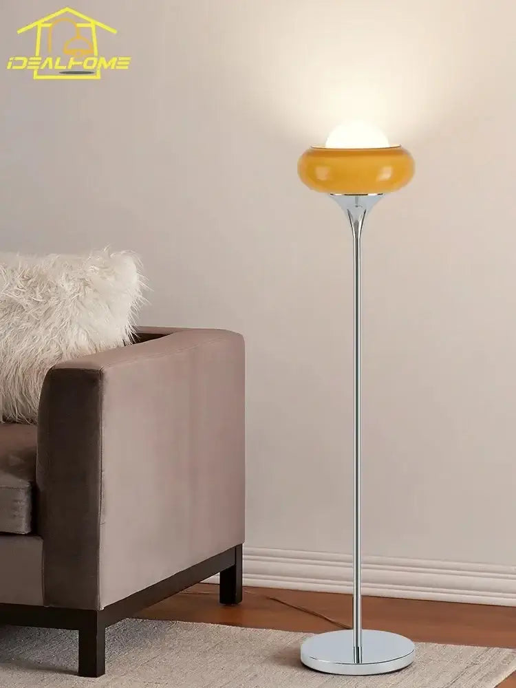Amber Glass Floor Lamp with Iron Frame