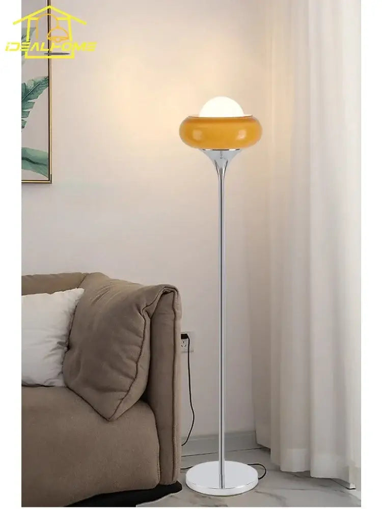 Amber Glass Floor Lamp with Iron Frame