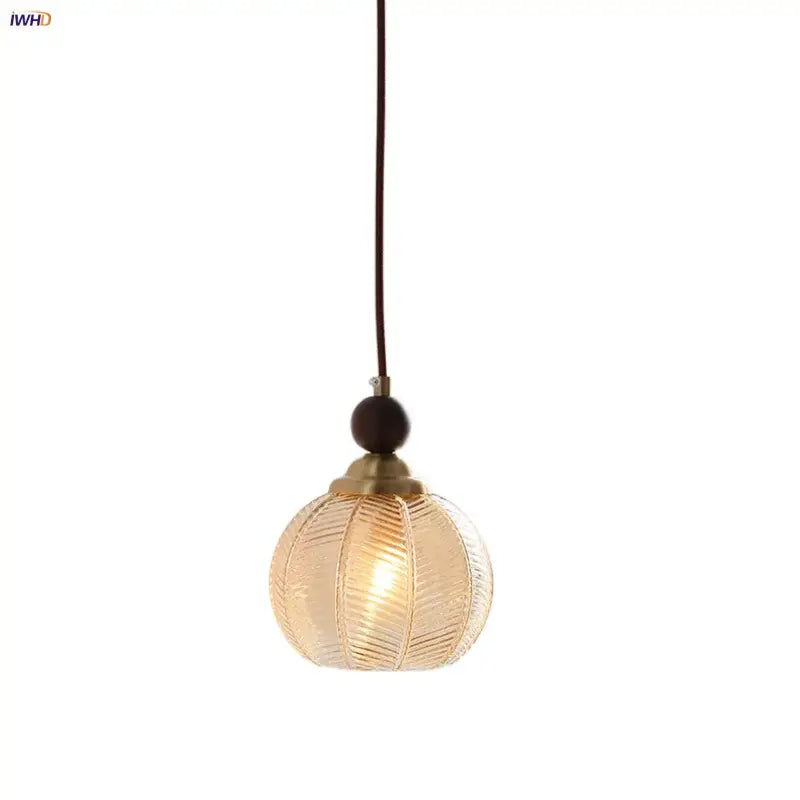 Amber Glass Iron-Base Nordic Pendant Light