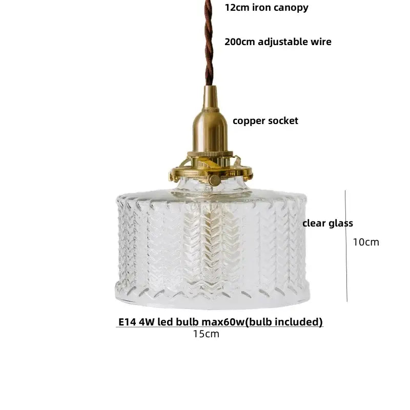 Amber Glass Fluted Scalloped Pendant Lamp