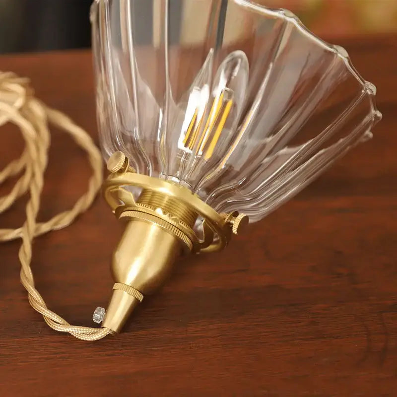 Amber Glass Fluted Scalloped Pendant Lamp