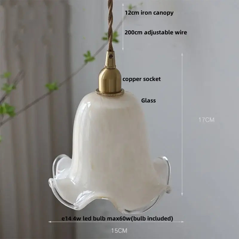 Amber Glass Fluted Scalloped Pendant Lamp