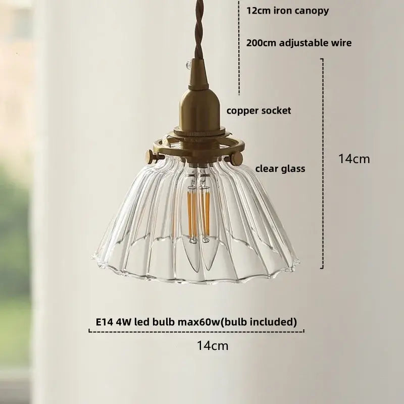 Amber Glass Fluted Scalloped Pendant Lamp