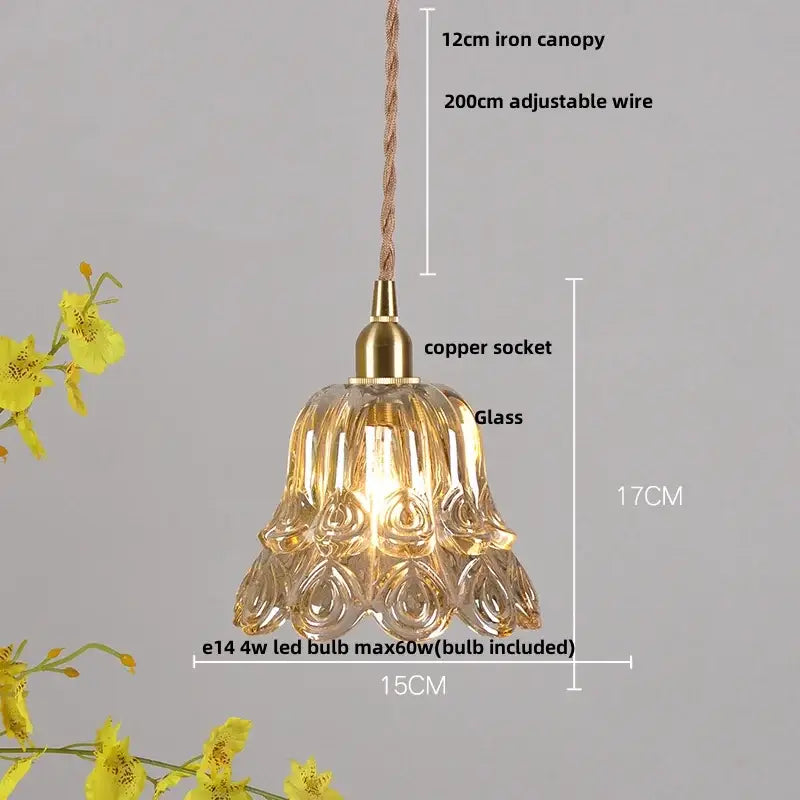 Amber Glass Fluted Scalloped Pendant Lamp