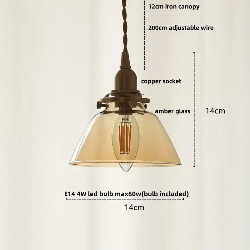 Amber Glass Fluted Scalloped Pendant Lamp