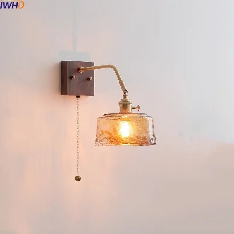 Amber Glass Wall Sconce with Pull Chain Switch