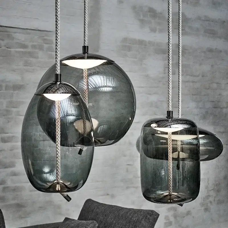 Amber Glass Pendant Light with Gold Accents