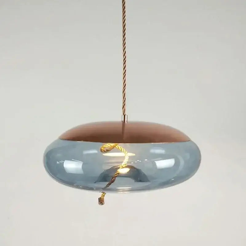 Amber Glass Pendant Light with Gold Accents
