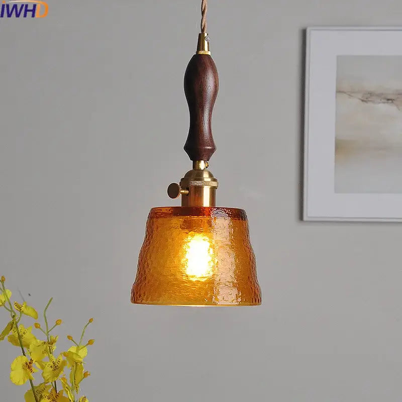 Amber Glass Hammered-Brass Dining Pendant