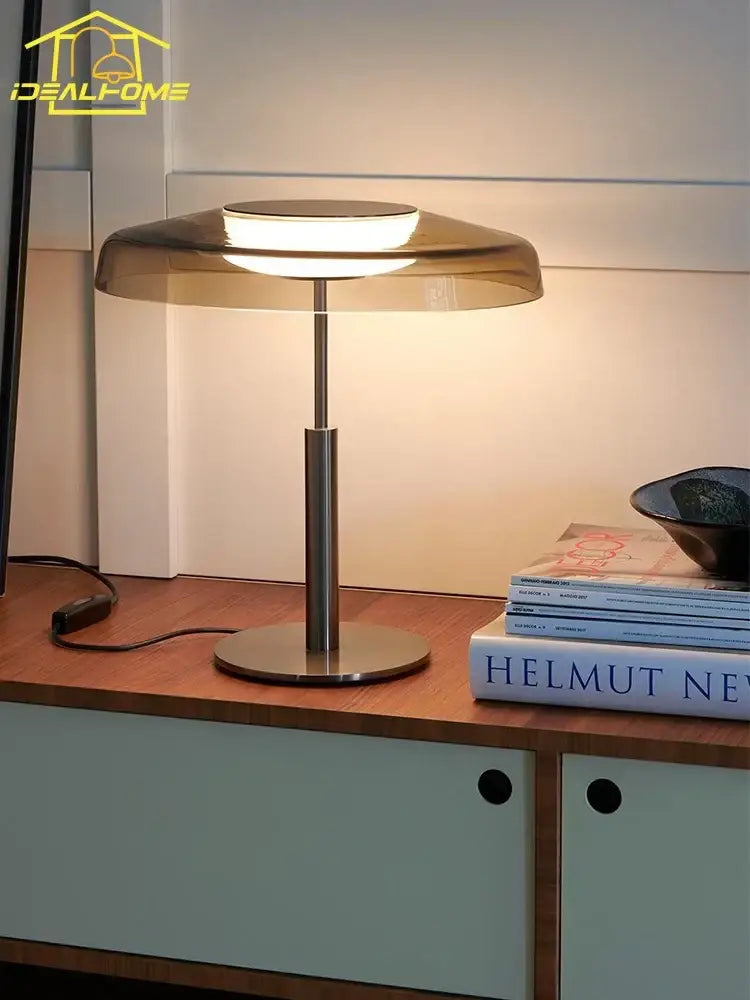 Amber Glass Table Lamp Red and Gray Contrast