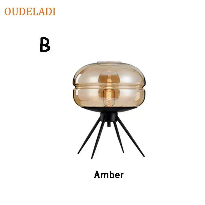 Amber Glass Table Lamp Black Tripod Base