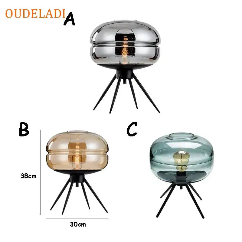 Amber Glass Table Lamp Black Tripod Base