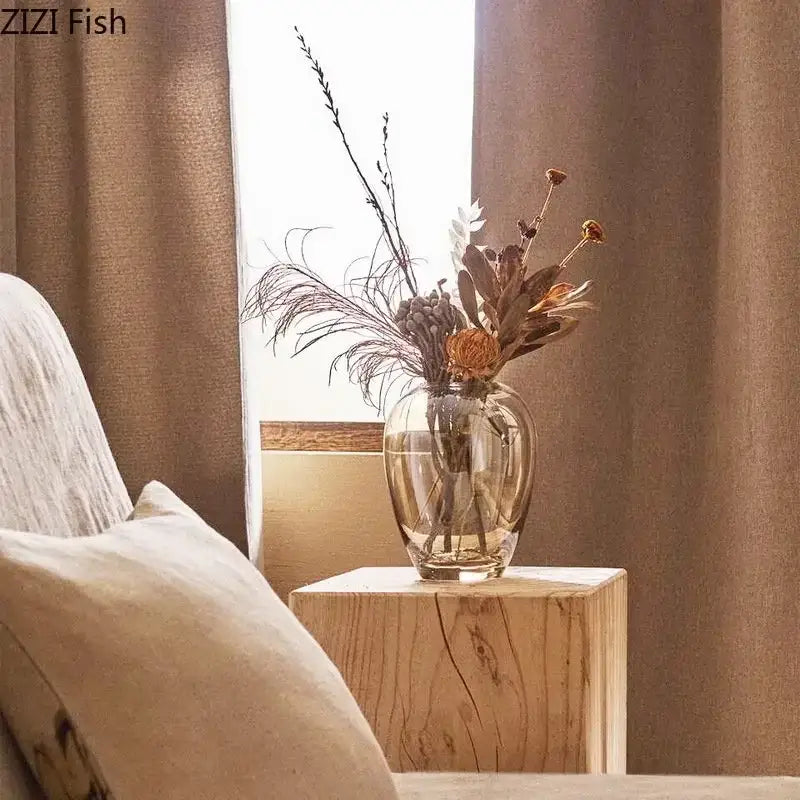 Amber Glass Hydroponic Flower Vase