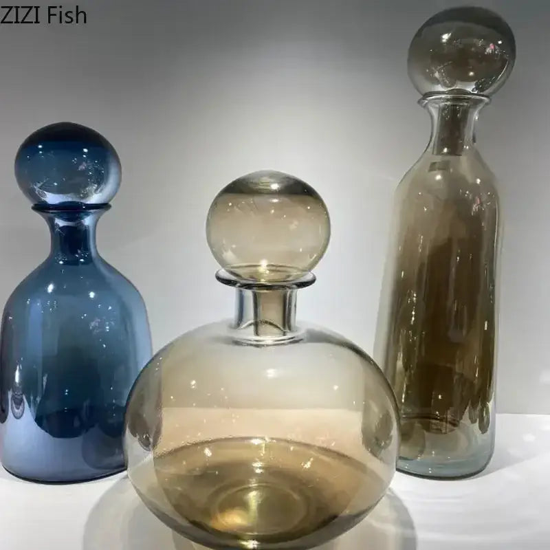 Amber Glass Vase Trio