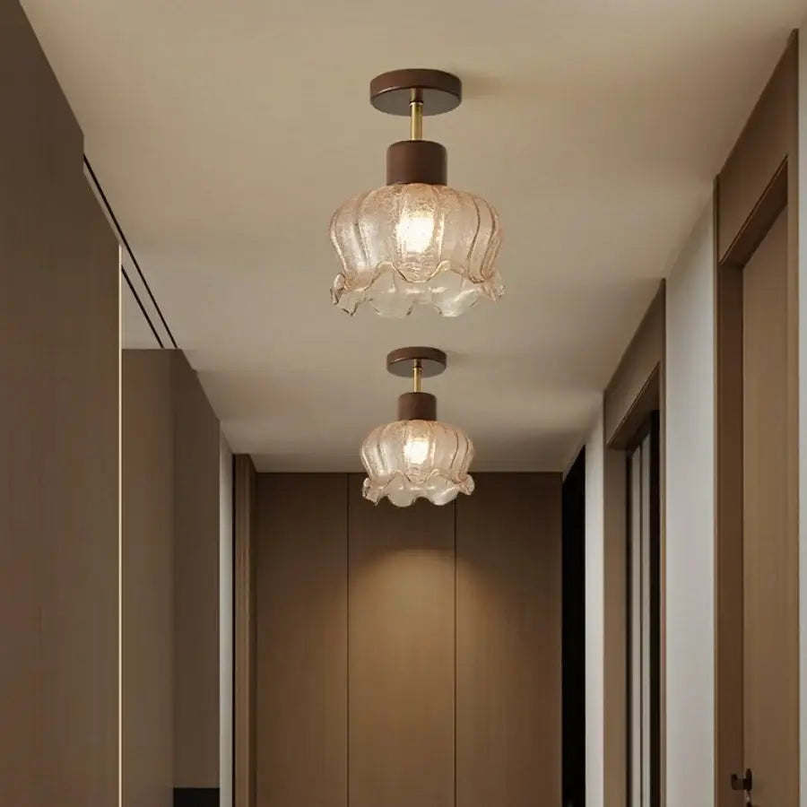 Amber Glass Wood Ceiling Light