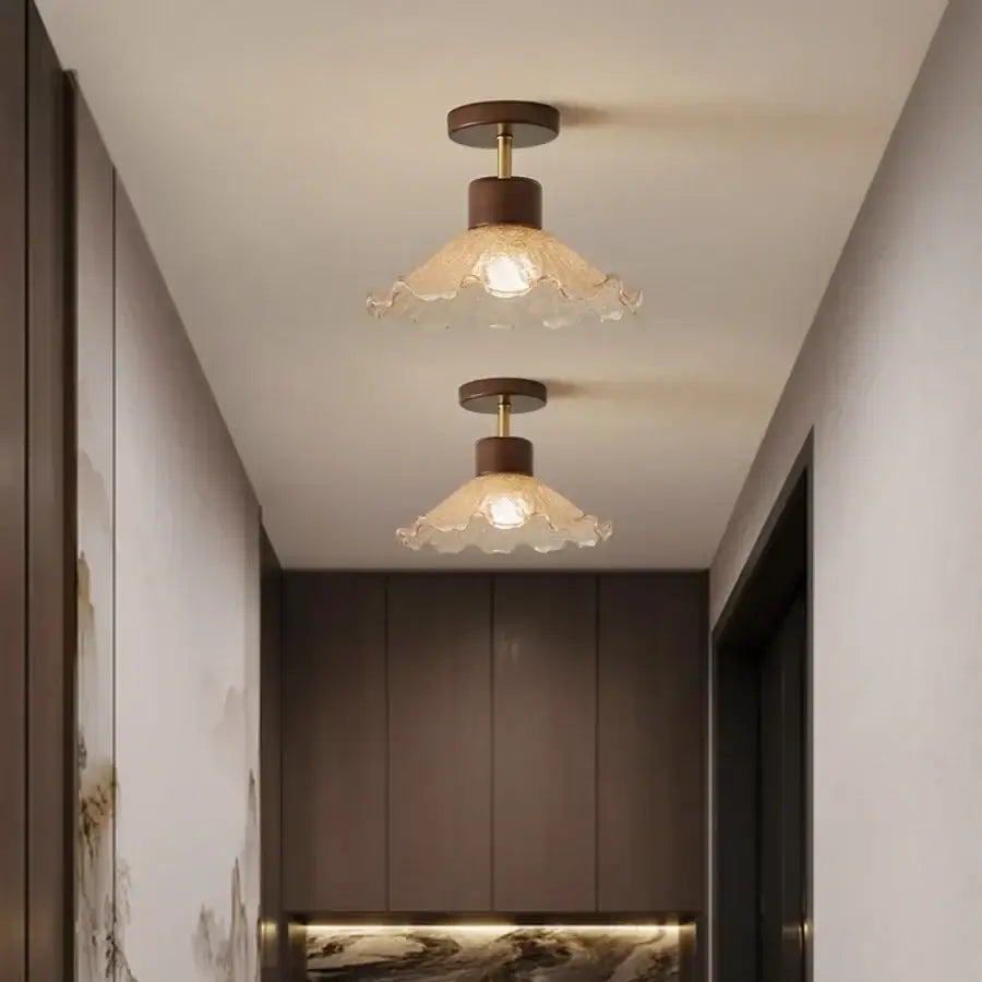 Amber Glass Wood Ceiling Light