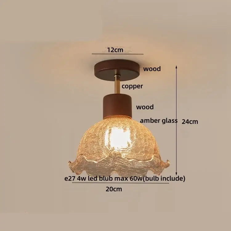 Amber Glass Wood Ceiling Light