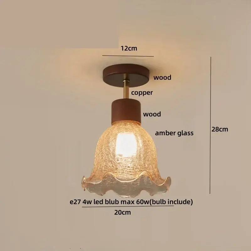Amber Glass Wood Ceiling Light