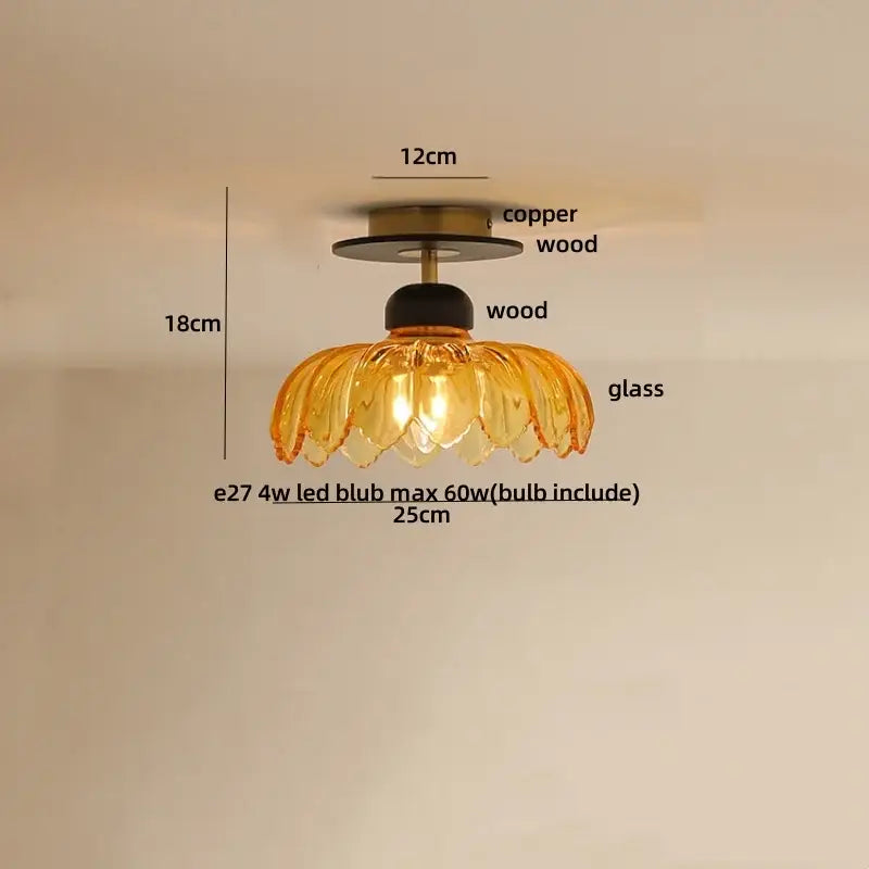 Amber Glass Wood Ceiling Light