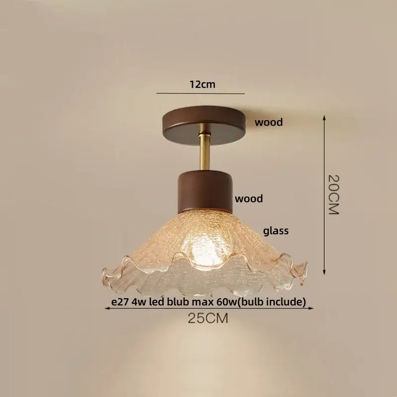Amber Glass Wood Ceiling Light