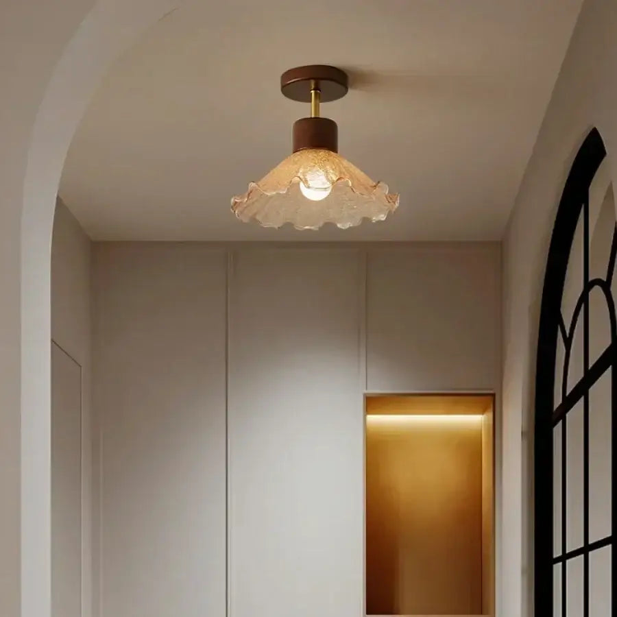 Amber Glass Wood Ceiling Light