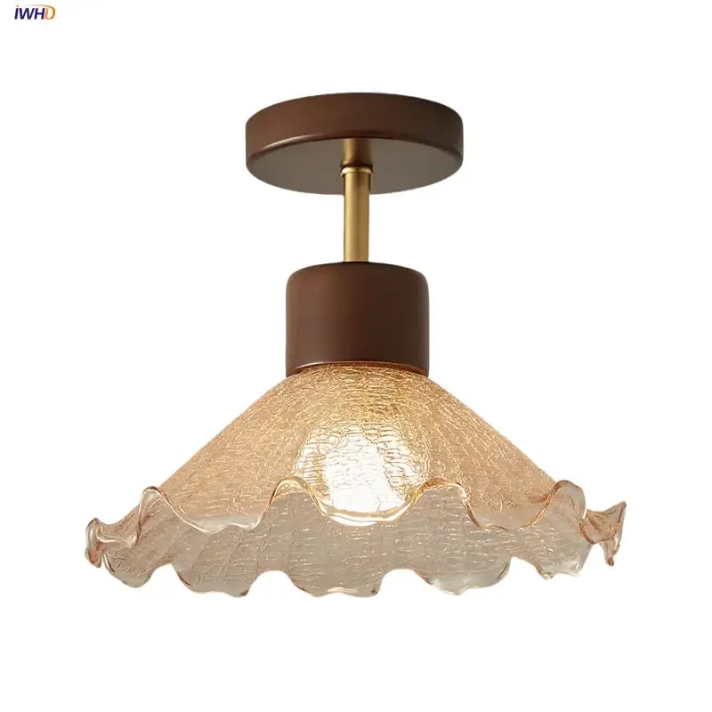 Amber Glass Wood Ceiling Light