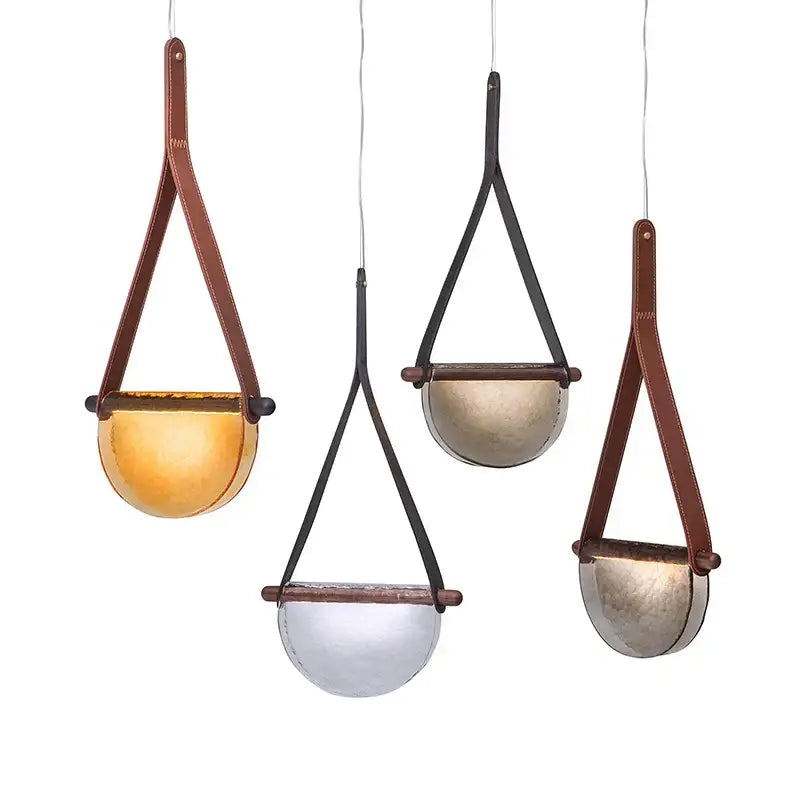 Gray Leather Glass Pendant Lamp
