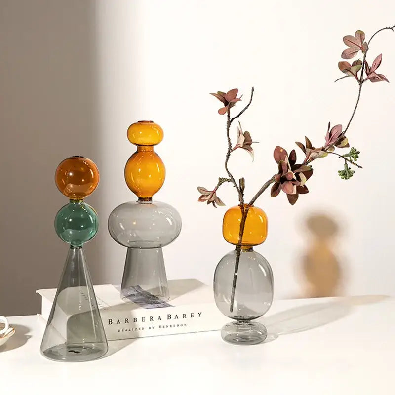 Amber Teal Stained Glass Vase