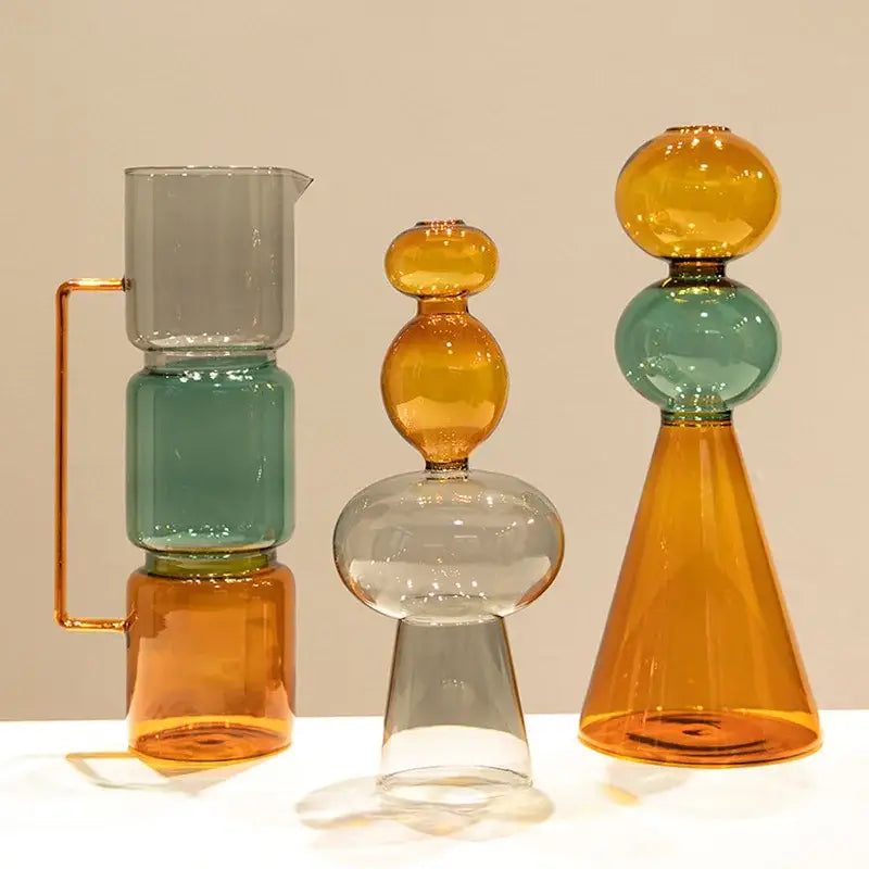 Amber Teal Stained Glass Vase